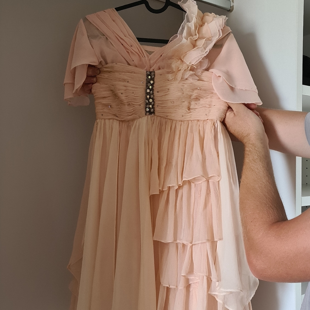 🎁Designer Gerry Shaw Pink Frill One Off Shoulder Jewel Dress - Picture 13 of 14